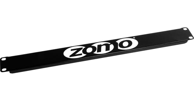Черен стоманен 19" rack панел Zomo H-1 1U с бяло лого, предна гледка