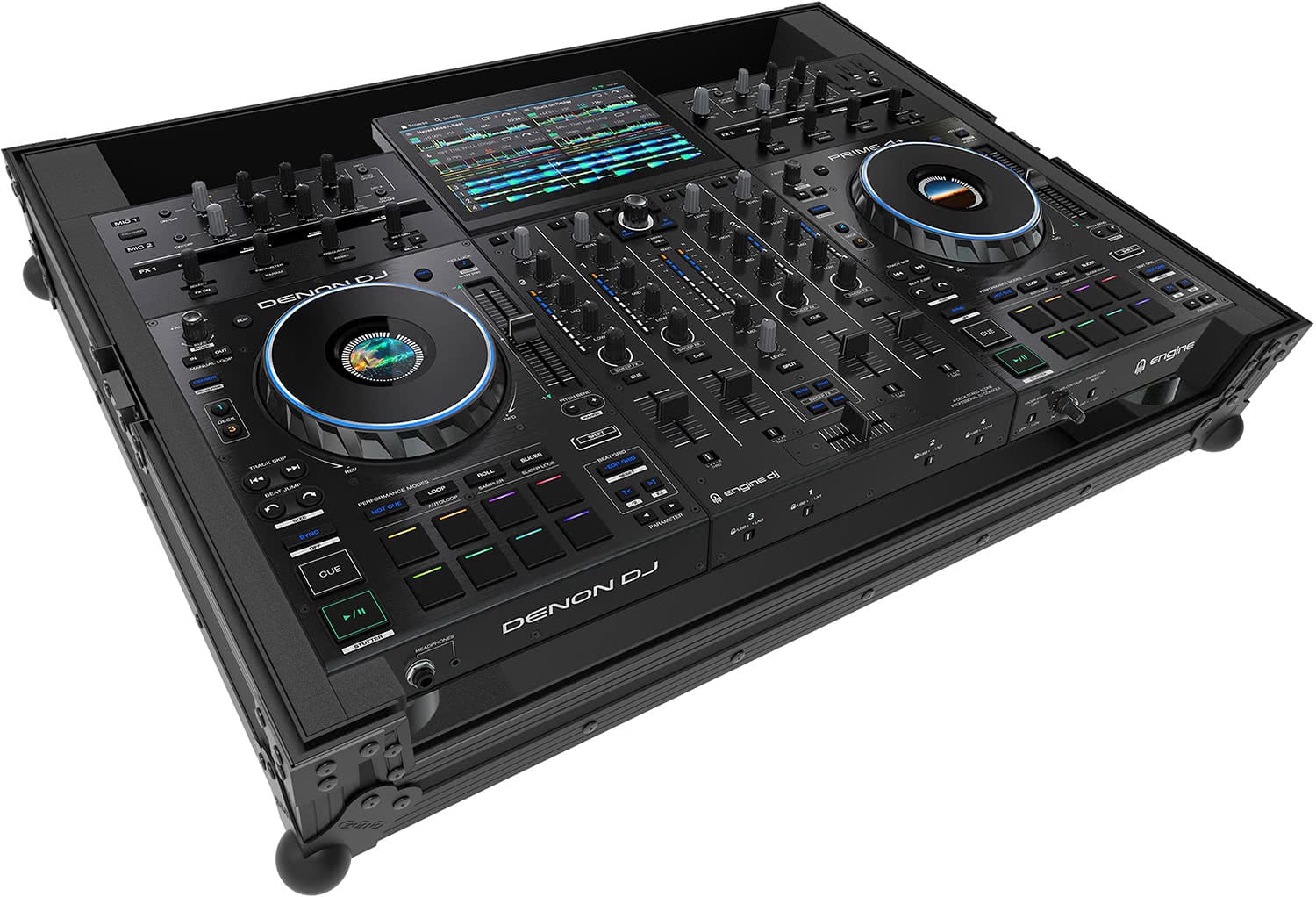 Zomo D-Prime 4+ NSE с отворен капак и контролер Denon Prime 4+