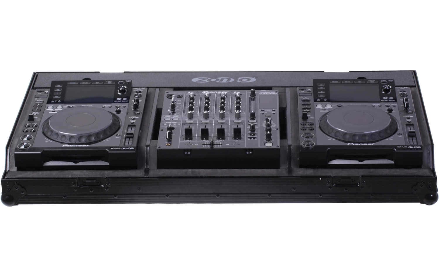 Черен Zomo Flightcase Set 2000 NSE отпред със стоманени ъглови протектори