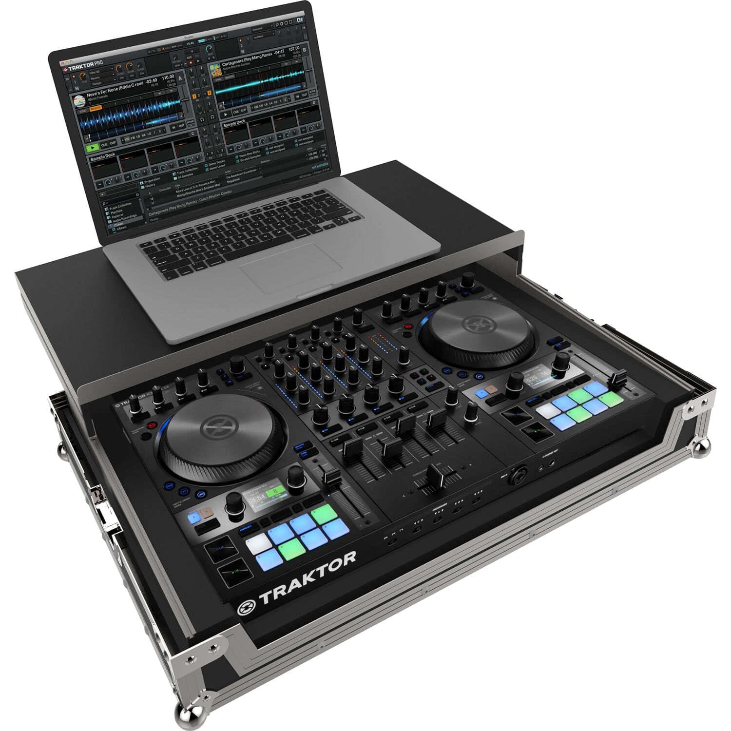 PEP FC-S4 MK3 черен и сребрист flightcase за контролера Traktor Kontrol S4 MK3