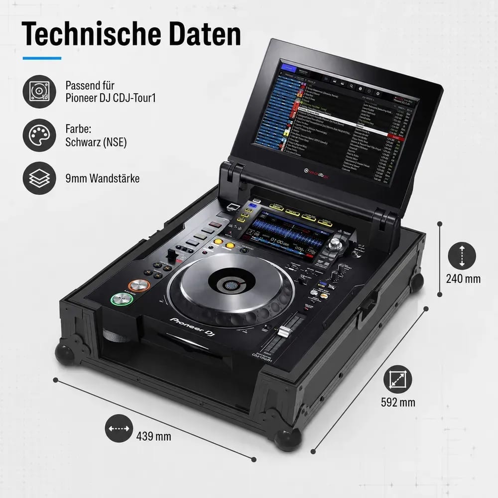 Черен flightcase Zomo за CDJ-Tour1 със сваляем капак, изглед отстрани